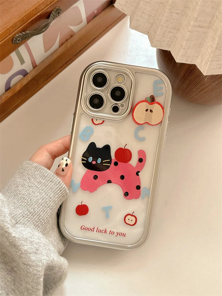 Cute Phone Cases: Cartoon Cat Silver Bumper for iPhone 11-15 Pro Max - TSP307