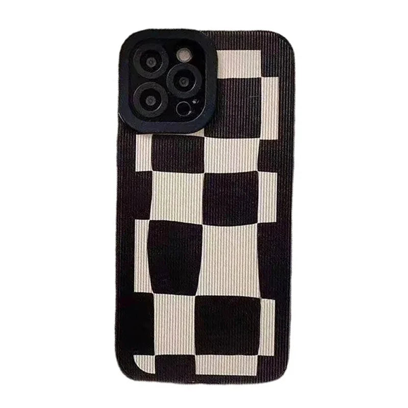 Black White Grid Cute Phone Cases For iPhone 16 15 14 11 7 8 Plus X XR XS 11 13 12 Pro Max