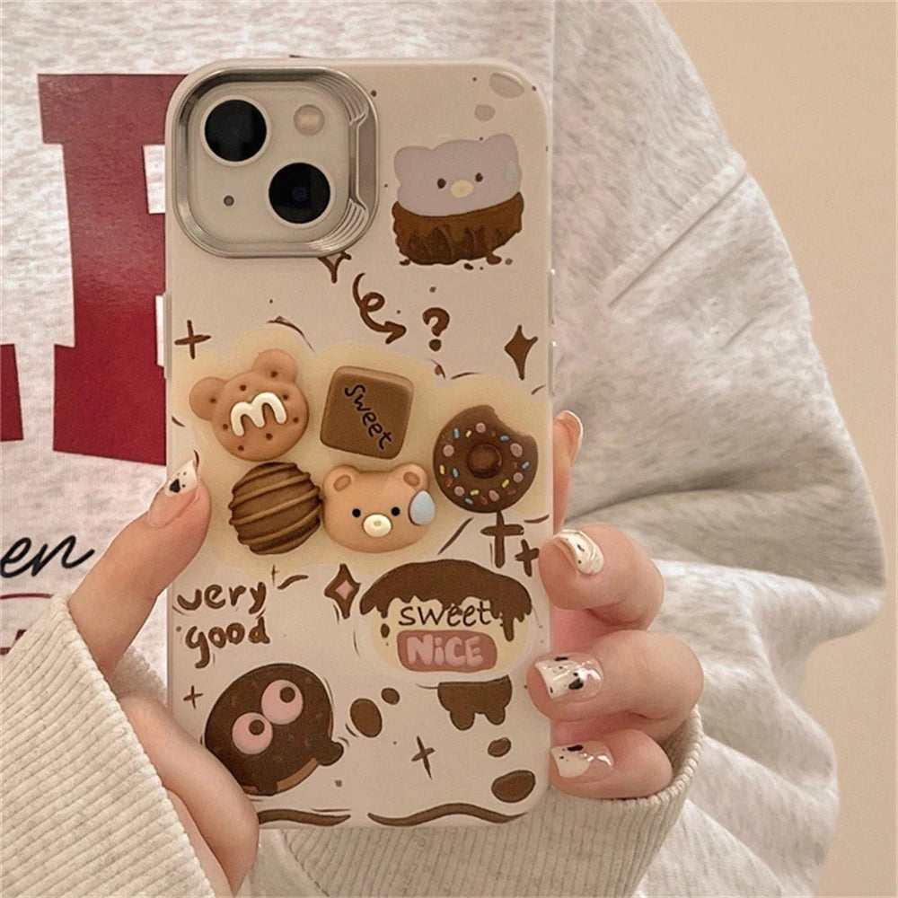 Cute Phone Cases For iPhone 15, 14, 13, 12 Pro Max, 11 - Cartoon 3D Bear Pig Donut Biscuit Pattern - Silicone Cover - PC8020