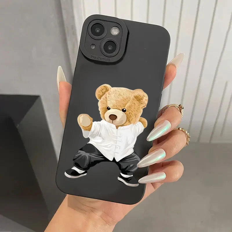 Cute Phone Cases For iPhone 16 15 14 13 12 11 Pro Max XS X XR 7 8 Plus SE 2020 - Bear Graphic Pattern - Soft Silicone Bumper Cover