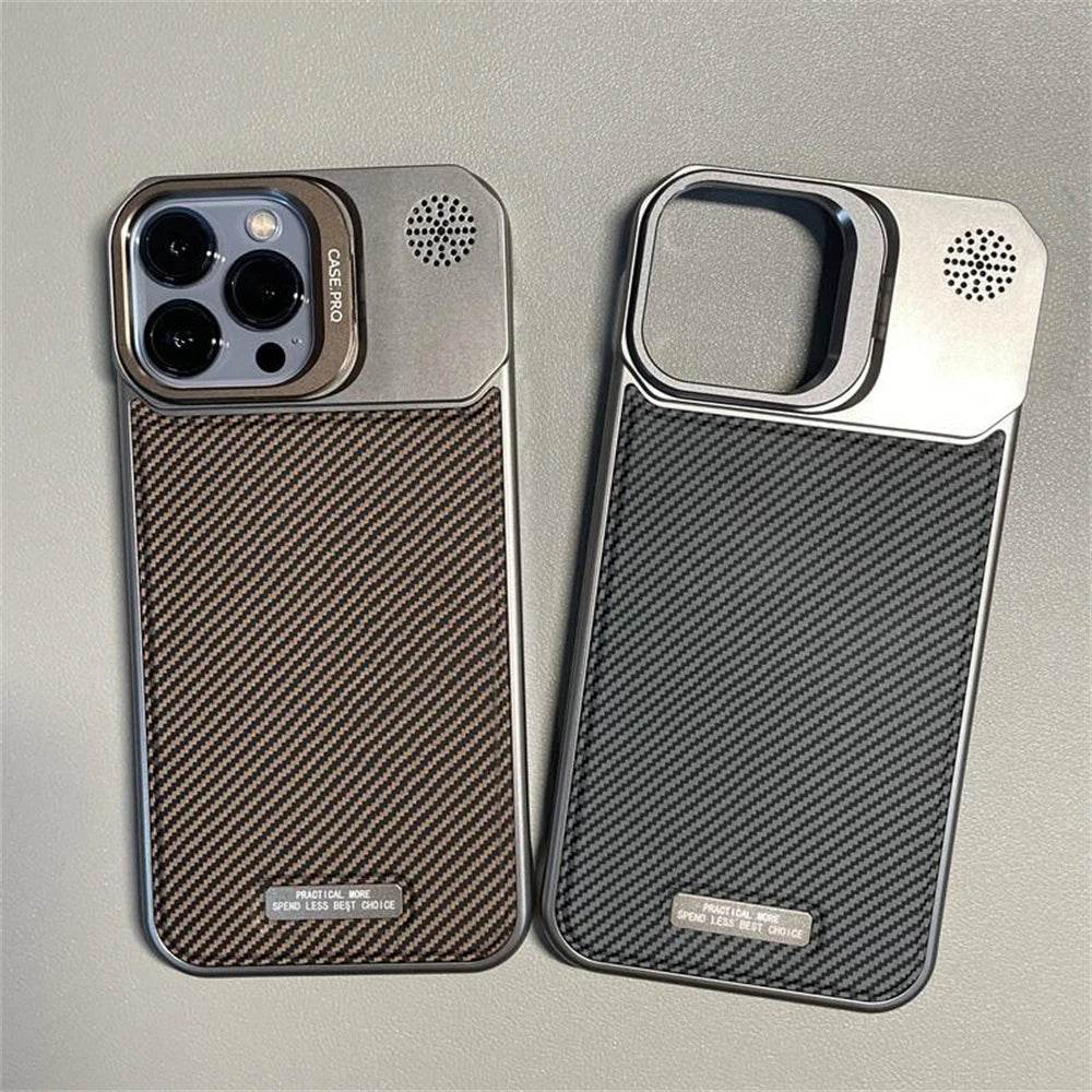 Cute Phone Cases For iPhone 16 Pro Max, 15, 14, 13, 12 Pro - Carbon Fiber Pattern - Cover with Kickstand - PC8030 - Touchy Style