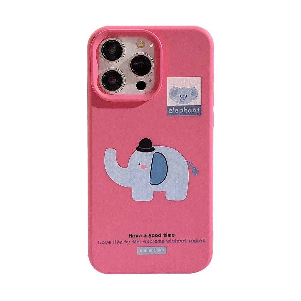 Cute Phone Cases For iPhone 16, 15, 14, 13, 12, 11 Pro Max, 16 Plus - Funny Elephant Hat Art - Cartoon Soft Cover - CP9311