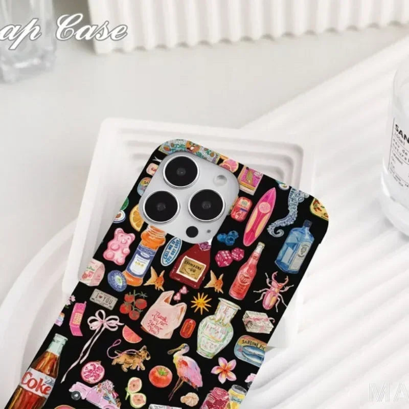 Cute Phone Cases For iPhone 16 Pro Max, 15, 14, 13, 12, 11 PRO, 11 Plus - Girly Cartoon Collage - Acrylic TPU Cover - PC7220