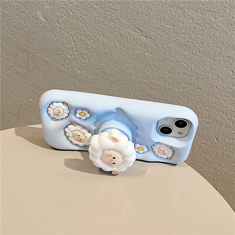 Cute Phone Cases For iPhone 15, 13, 14, 12 Pro Max, 11, and 14 Pro Max - White Sheep - Folding Stand Holder  - TSP253