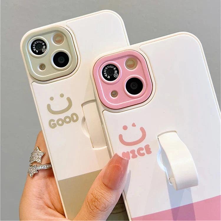 Cute Phone Cases for iPhone 11, 12, 13, 14, and 15 Pro Max - &quot;Nice Smile&quot; Words with Invisible Bracket - TSP209