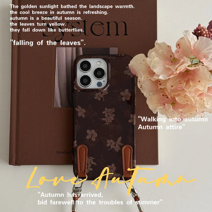 Cute Phone Cases for iPhone 16, 15, 14, 13 Pro Max - Leather Floral Prints With Leather Wrist Band - Chic Back Cover - PC2420