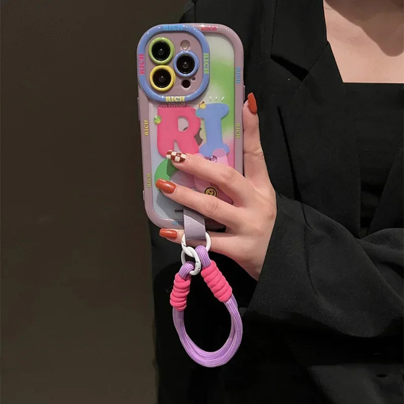 Cute Phone Cases For iPhone 15, 16, 11, 12, 13, and 14 Pro Max -  Hand Wrist Chain - Rich Letters Shell - TSP480