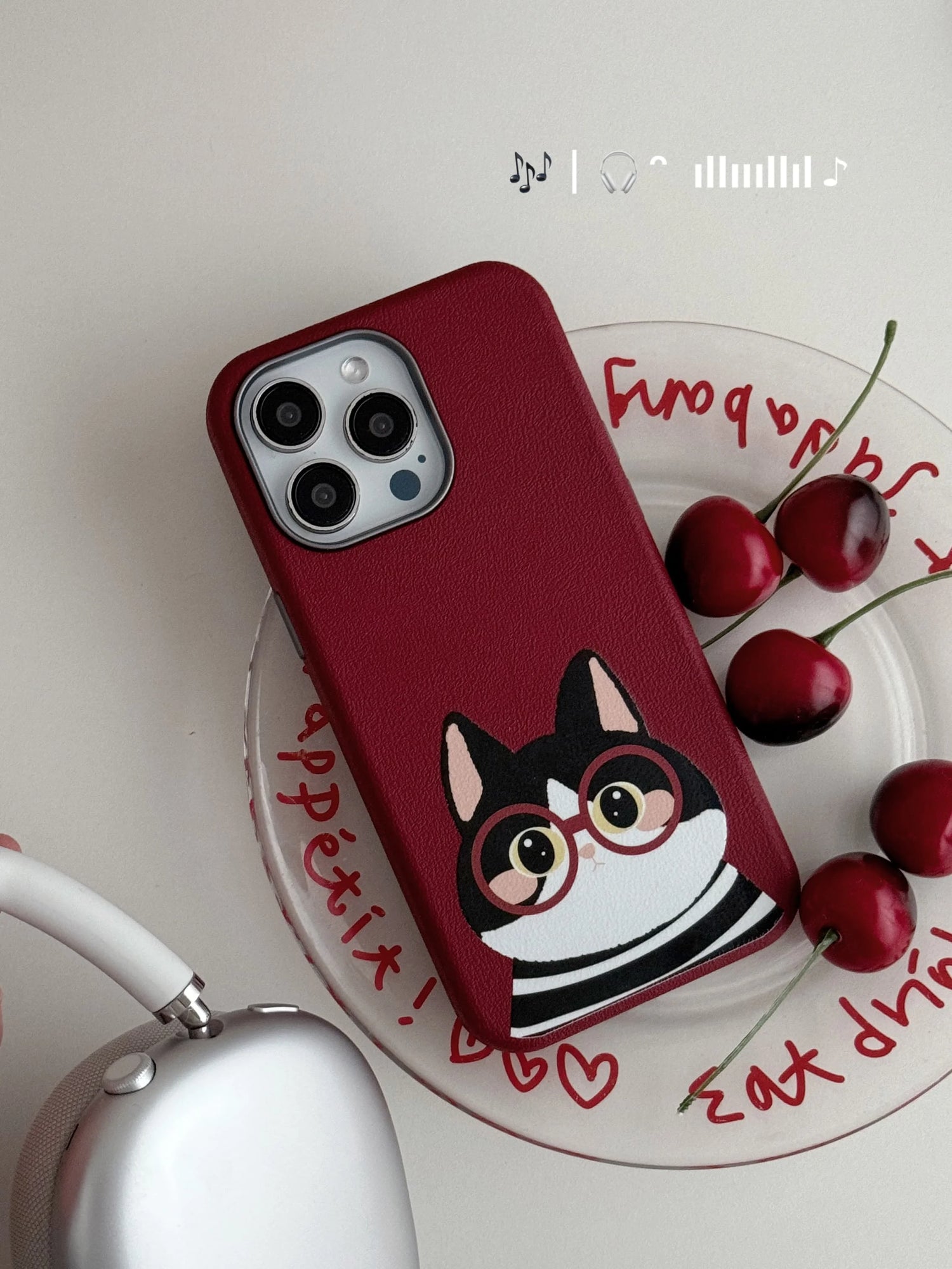 Cute Phone Cases For iPhone 16, 15, 14, 13 Pro Max - Cartoon Cat &amp; Dog Leather Texture Cover - Metal Lens Frame - PC1530