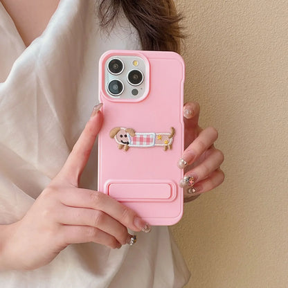 Cartoon Dog Cute Phone Case for iPhone 15, 14, 13, 12, and 11 Pro Max - Invisible Bracket with Built-in Stand - TSP212