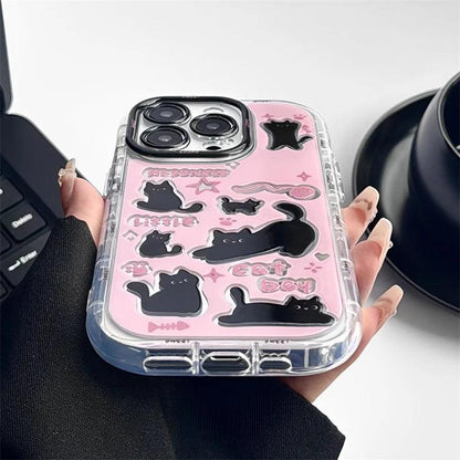 Cute Phone Cases for iPhone 15, 14, 13, 12, and 11 Pro Max - Black Cat - Acrylic Mirror - TSP280