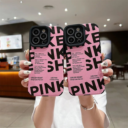 Stylish Pink Letter Pattern Cute Phone Case For iPhone 15, 14, 13, 12 Pro, 11, XS Max, 7, 8 Plus, X, XR, SE