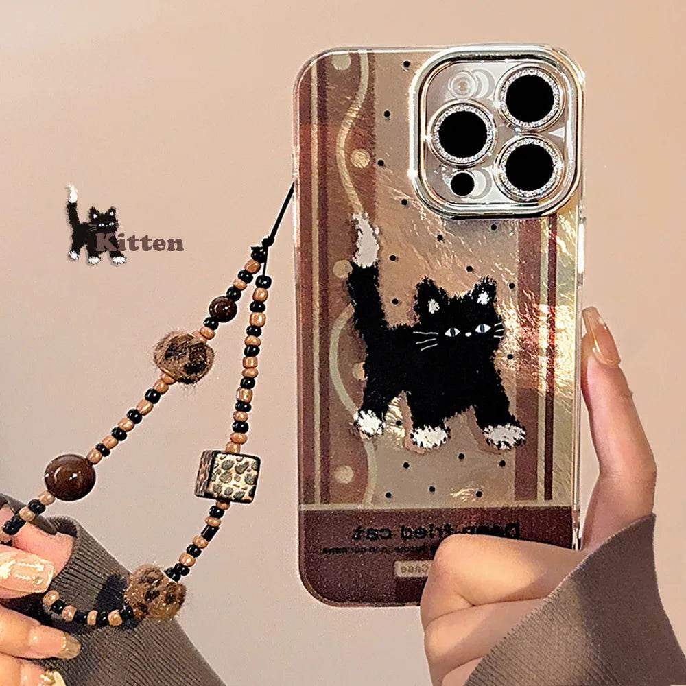 Cute Phone Cases For iPhone 16, 15, 14, 13, 12, 11 Pro Max - Anger Black Cat Plating Tin Foil Pattern - Cartoon Cover - CC6420