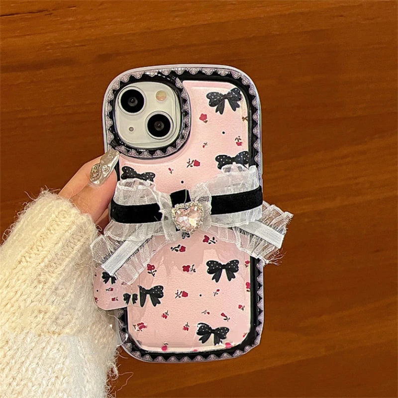 Cute Phone Cases for iPhone 15, 14, 13, 12, and 11 Pro - 3D Bowknot, Leather Cover- TSP456