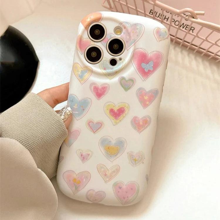 Cute Phone Cases - Colorful Love Heart Liquid Skin Silicone for iPhone 11-15 Pro Max - TSP294