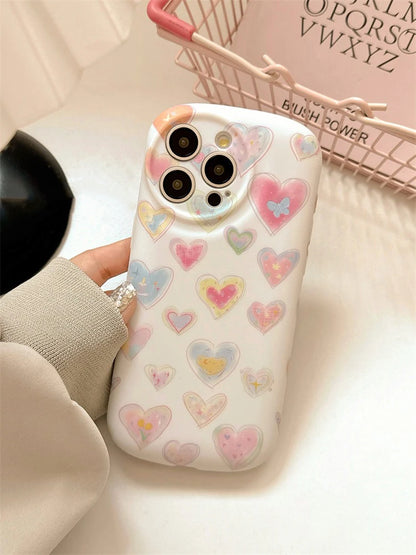 Cute Phone Cases - Colorful Love Heart Liquid Skin Silicone for iPhone 11-15 Pro Max - TSP294