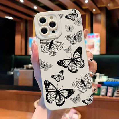 Cute Phone Cases For iPhone 16 15 Pro Max 14 Plus 13 12 Mini 11 - Black Butterfly Graphic Printing Back Cover