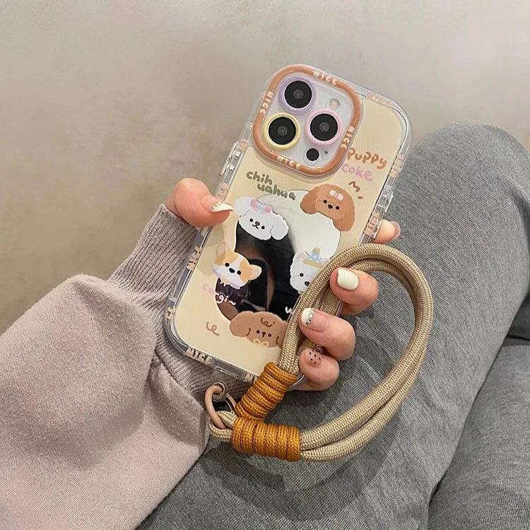 Cute Phone Cases For iPhone 11, 12, 13, 14, and 15 Pro Max - Cartoon Puppy Dog - Makeup Mirror Cover - TSP275