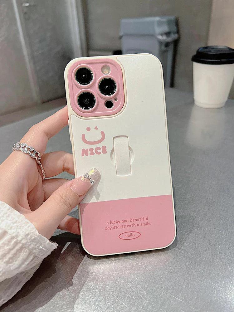 Cute Phone Cases for iPhone 11, 12, 13, 14, and 15 Pro Max - &quot;Nice Smile&quot; Words with Invisible Bracket - TSP209