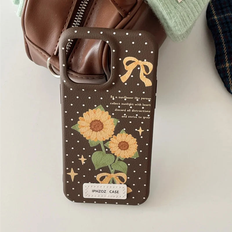 Cute Phone Cases for iPhone 16, 15, 14, 13, and 12 Pro Max - Polka Dots with Flowers - Leather Covers - TSP332