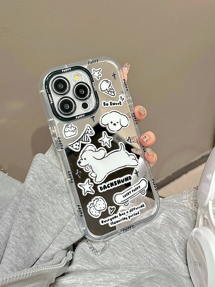 Cute Phone Cases: Sweet White Puppy Mirror Case for iPhone 15 Pro Max &amp; 14/13/12 - TSP302