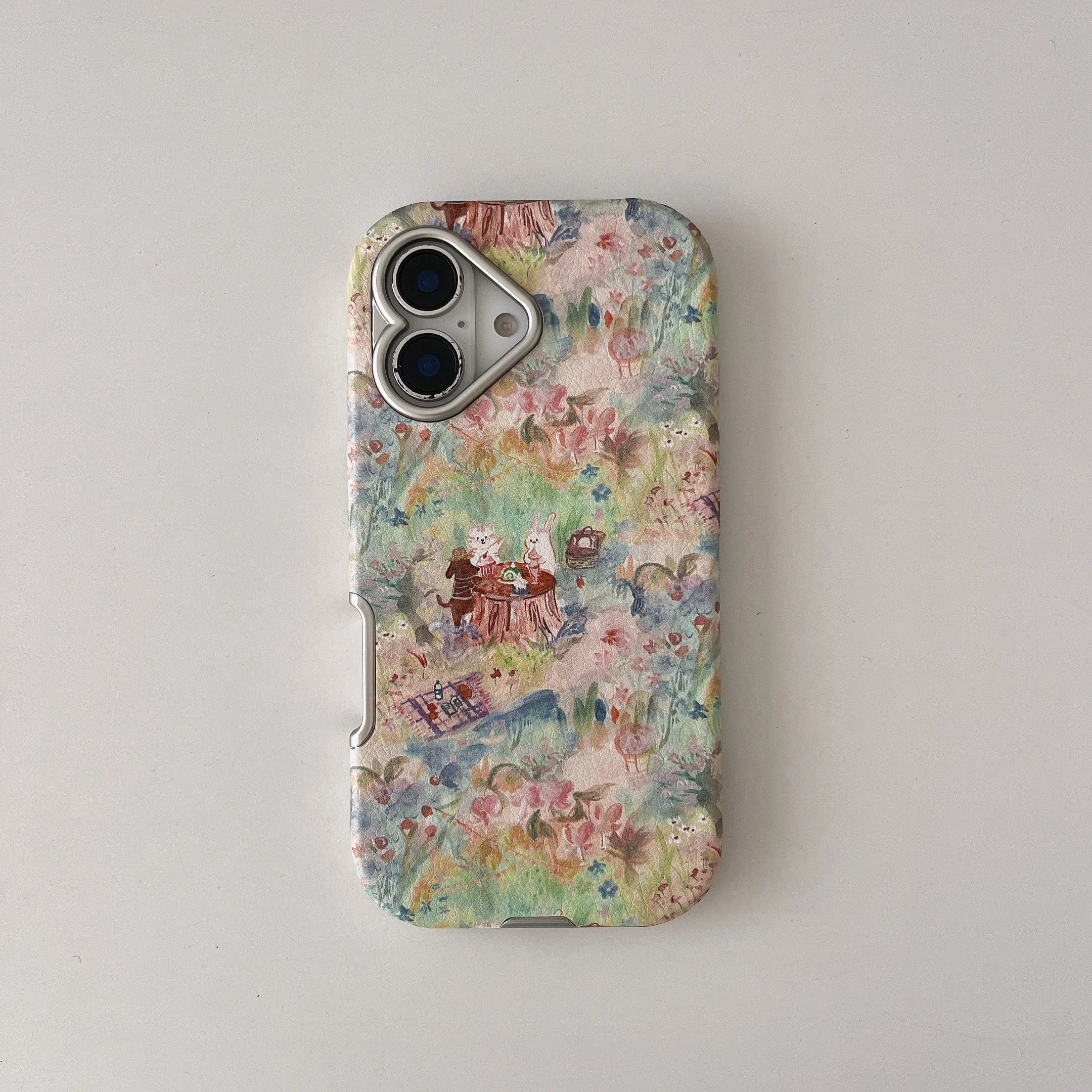 Cute Phone Cases For iPhone 16, 15, 14, 13 Pro Max - Vintage Oil Painting Animal Picnic in Garden - Electroplated Chic Cover - PC5330