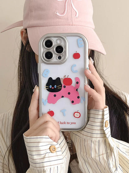 Cute Phone Cases: Cartoon Cat Silver Bumper for iPhone 11-15 Pro Max - TSP307