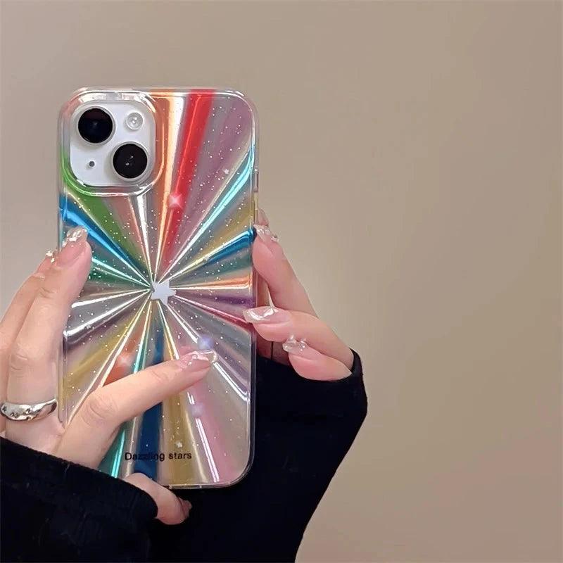 Cute Phone Cases For iPhone 15 Pro Max, 14, 13, 11, 12, or 15 Plus - Colorful Rainbow Stars - Glitter Cover - TSP278