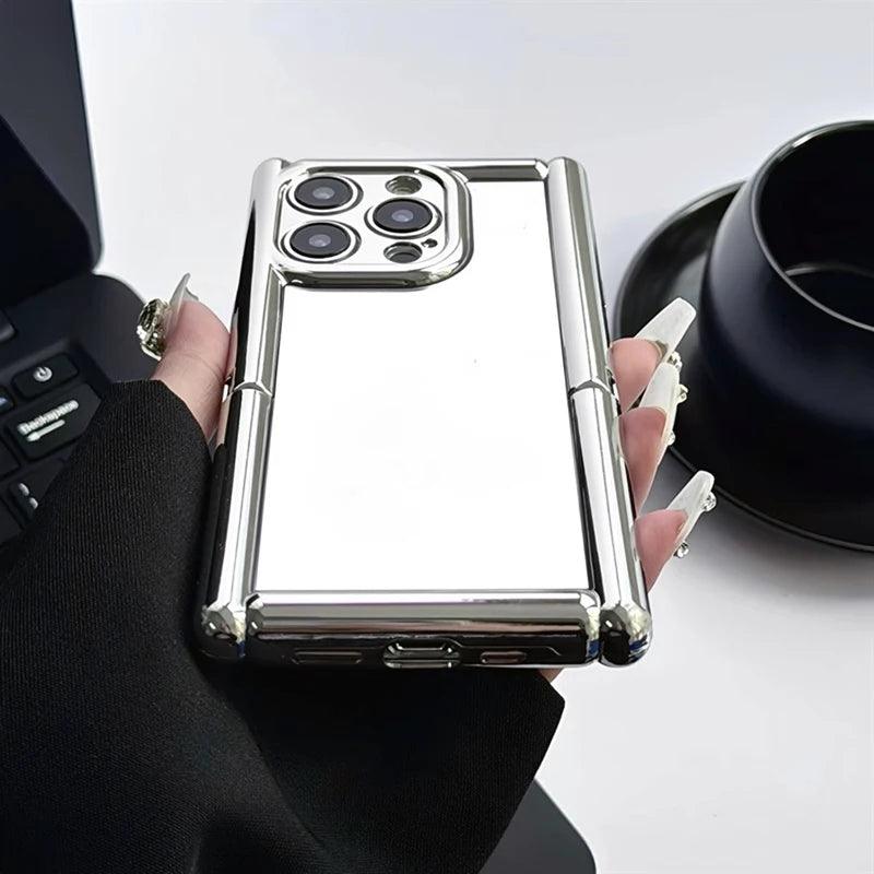 Cute Phone Cases for iPhone 15, 14, 13, 12, and 11 Pro Max - Plating Silver Mirror - Invisible Stand Holder - TSP261