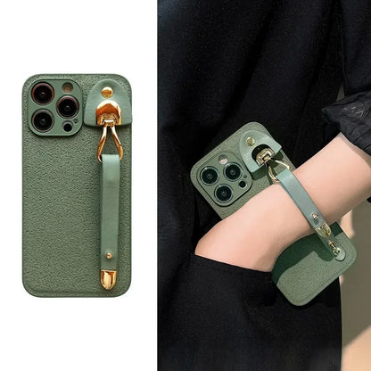 Cute Phone Cases For iPhone 16, 15, 14, 13, 12, 11 Pro Max, XR, X, and Xs Max with Wrist Chain - Plain Leather - TSP487