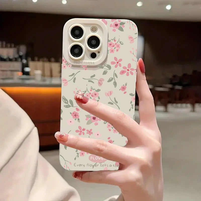 Cute Phone Cases - Flower Branch Pattern For iPhone 16 15 14 13 12 11 Pro Max XS XR 7 8 Plus - Matte Soft Silicone Bumper Cover