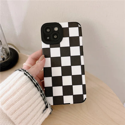 Black White Grid Cute Phone Cases For iPhone 14 11 7 8 Plus X XR XS 11 13 12 Pro Max