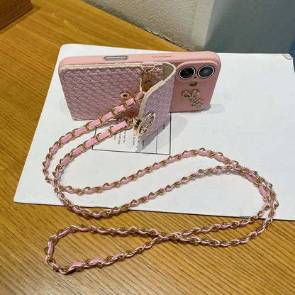 Cute Phone Cases for iPhone 16, 11, 12, 13, 14, 15 Pro Max - Woven Pattern - Wallet Card Holder with Lanyard Cover - NU415