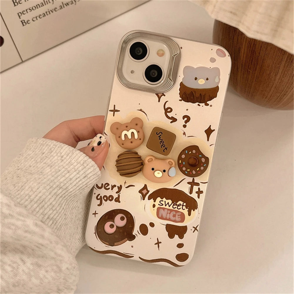 Cute Phone Cases For iPhone 15, 14, 13, 12 Pro Max, 11 - Cartoon 3D Bear Pig Donut Biscuit Pattern - Silicone Cover - PC8020 - Touchy Style