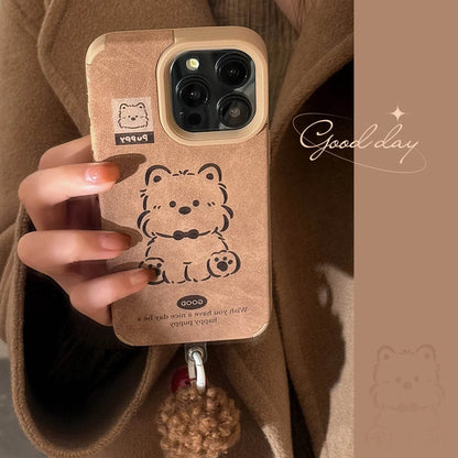 Cute Phone Cases For iPhone 16, 15, 14, 13 Pro Max - Cartoon Dog Back Cover with Fluffy Dangle - PC3411 - Touchy Style