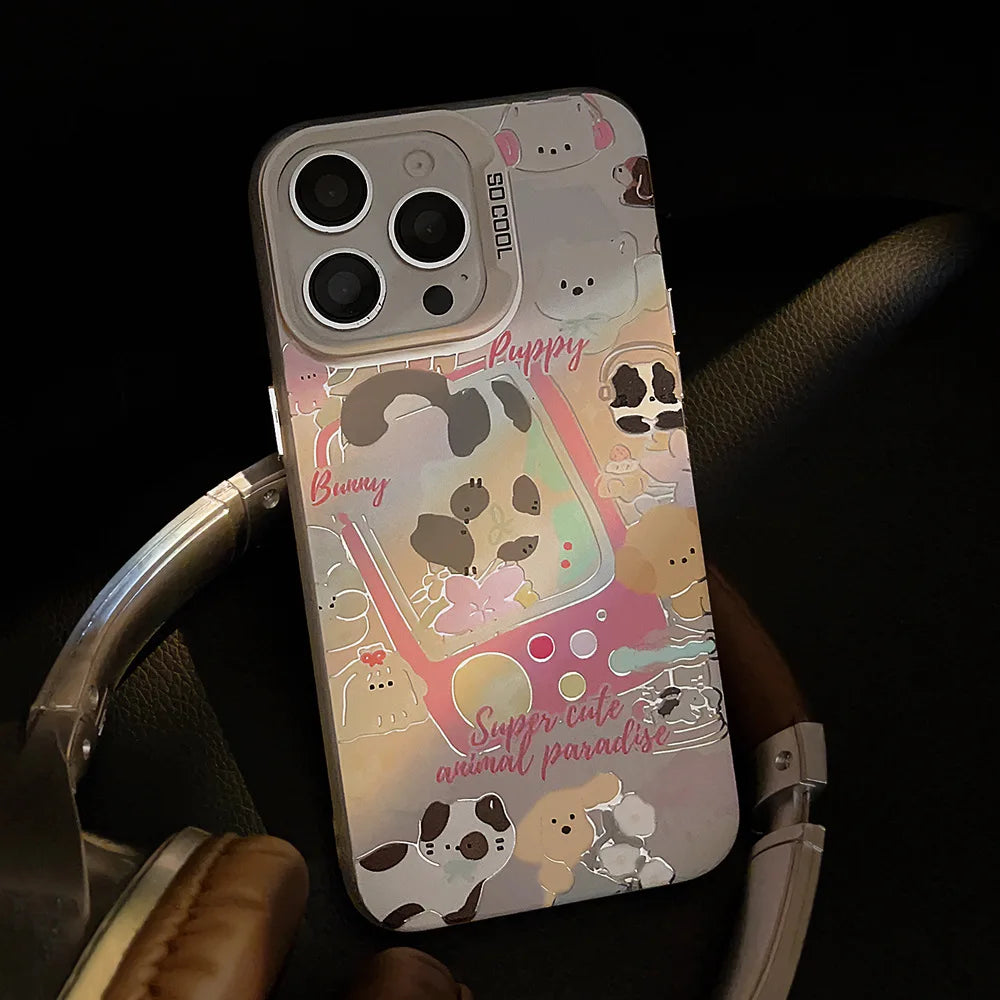 Cute Phone Cases For iPhone 15, 14, 13, 12, 11 Pro Max, 15, 14 Plus - Funny Puppy Kitten Game Plating Art Cover - IC8320