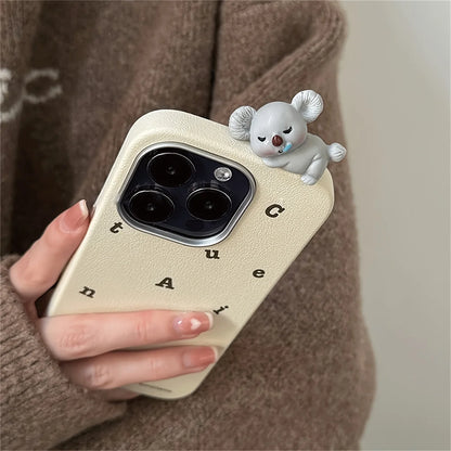 Cute Phone Cases for iPhone 16, 15, 14, 13 Pro Max - 3D Koala Doll - Leather Cover - TSP328