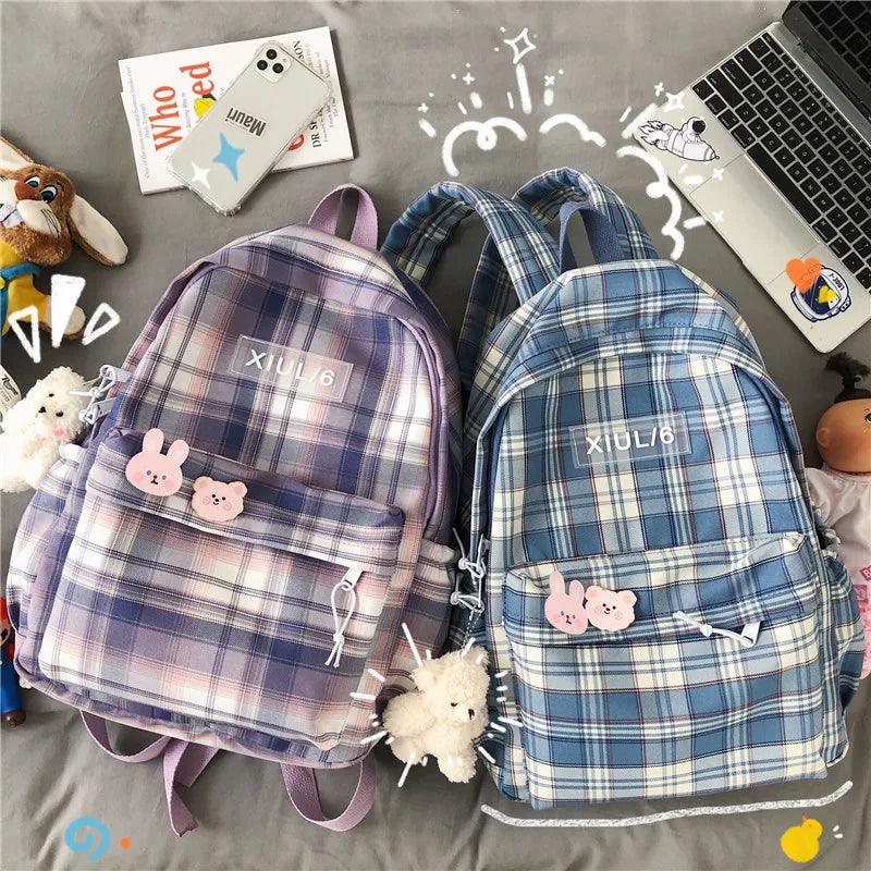 TSB30 Cool Backpacks - Fashion Plaid Nylon Travel Bag for Girls - Touchy Style