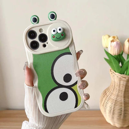 Cute Big Eyes Frog Wave Phone Case for iPhone 15 Pro Max, 14, 13, 11, 12