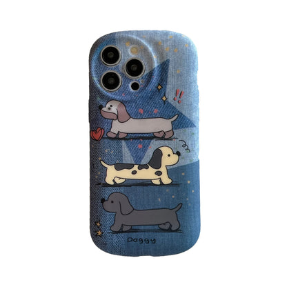 Cute Phone Cases - Dachshund Puppy Denim Cartoon Cover for iPhone 15, 14, 13, 12, 11, Pro Max - TSP380