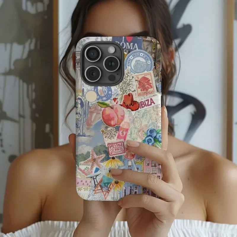 Cute Phone Cases For iPhone 16ProMax, 15, 14, 13, 12, 11 Pro, 11 Plus - Italian Summer Collage - Acrylic TPU Cover - IC6190