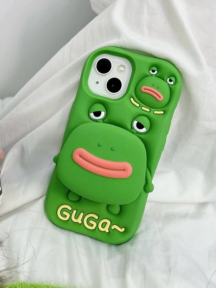 Cute Phone Cases For iPhone 11, 12, 13, 14, and 15 Pro Max - Funny 3D Big Mouth Frog - Hidden Holder - TSP273