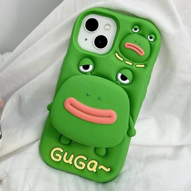 Cute Phone Cases For iPhone 11, 12, 13, 14, and 15 Pro Max - Funny 3D Big Mouth Frog - Hidden Holder - TSP273