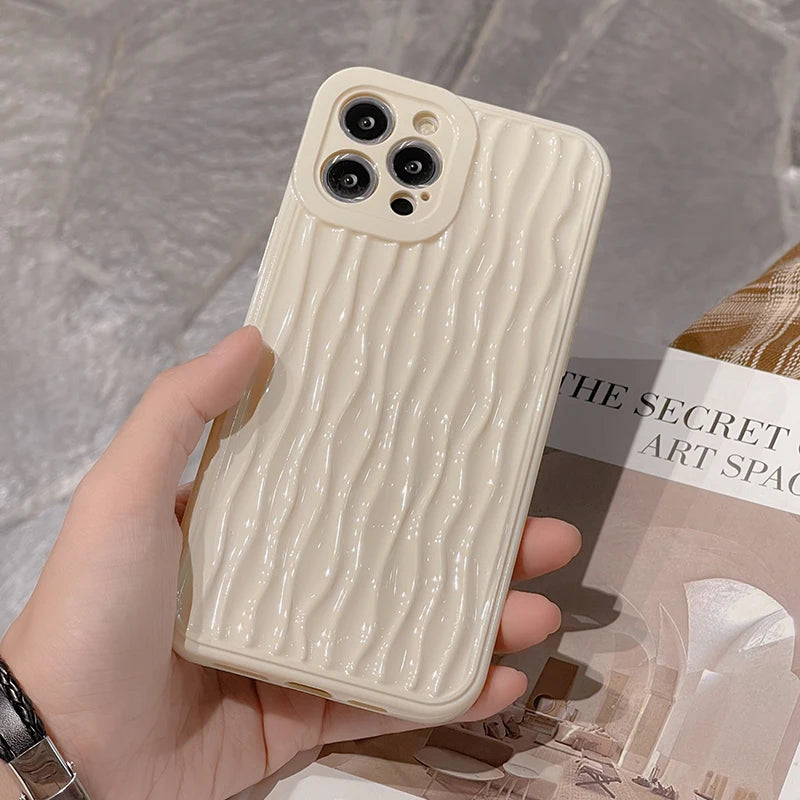 Luxury Plating Metal Color Water Ripple Cute Phone Cases For iPhone 16 15 14 13 11 12 14 Pro Max XS XR X