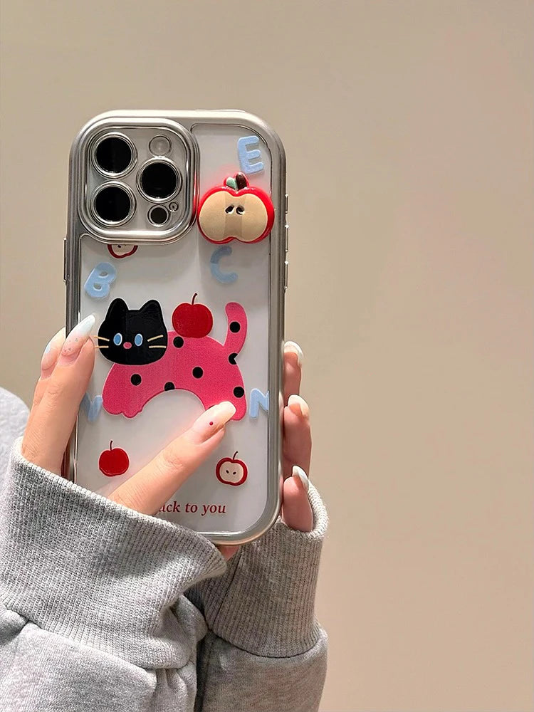 Cute Phone Cases: Cartoon Cat Silver Bumper for iPhone 11-15 Pro Max - TSP307