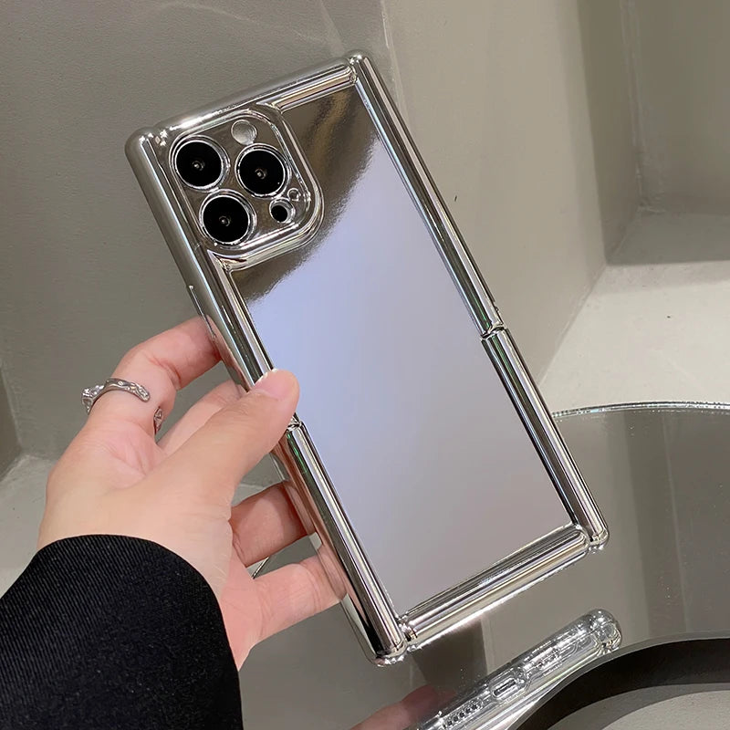 Cute Phone Cases for iPhone 15, 14, 13, 12, and 11 Pro Max - Plating Silver Mirror - Invisible Stand Holder - TSP261