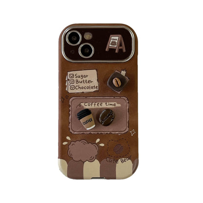 Cute Phone Cases For iPhone 16, 15, 14, 13 Pro Max - Creative 3D Coffee Stickers - Cover with Kickstand - PC3311 - Touchy Style