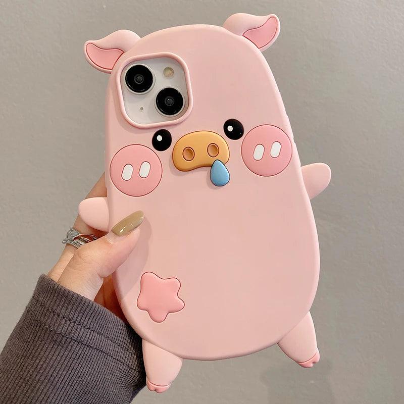 Cute Phone Cases For iPhone 14, 12, 11, 13, 15 Pro Max - Cartoon Funny Snot Pig - Soft Cover - TSP252