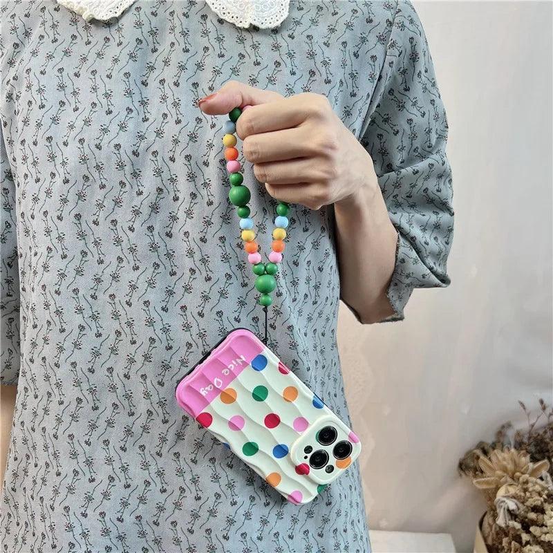 Cute Phone Cases for iPhone 11, 12, 13, 14, and 15 Pro Max - Rainbow Dots - Glossy Cover - TSP272