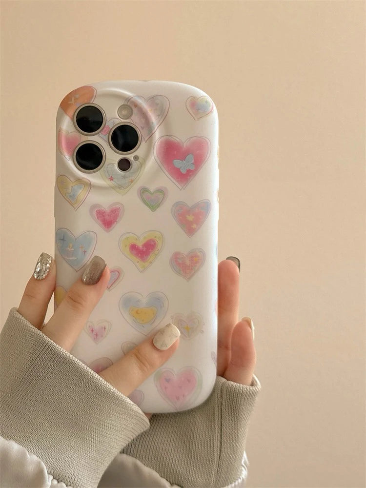 Cute Phone Cases - Colorful Love Heart Liquid Skin Silicone for iPhone 11-15 Pro Max - TSP294