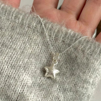 925 Sterling Silver Necklace Charm Jewelry - Matte Star Pendant, Simple - TSJ89